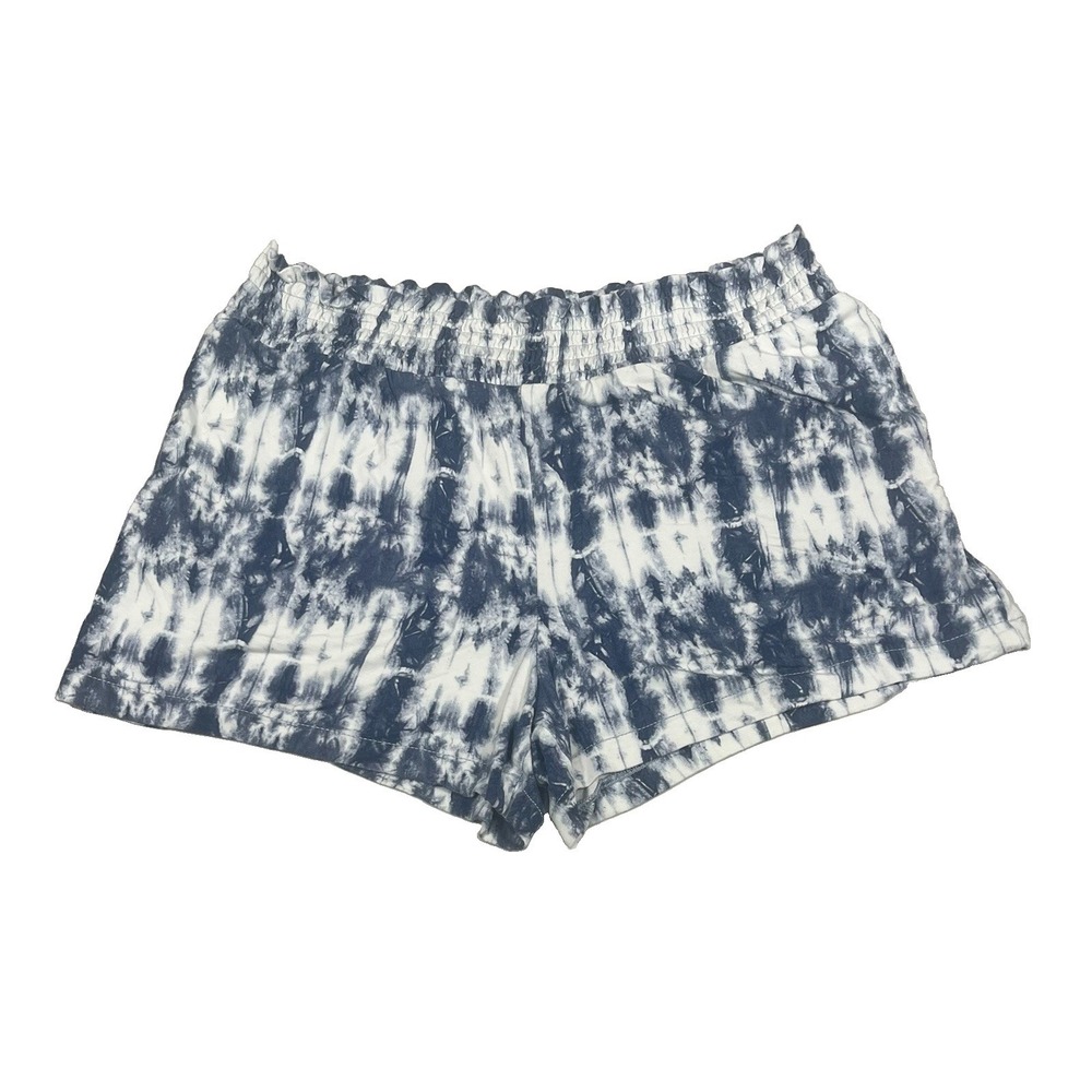Time And Tru Girls XL 16-18 Blue White Tie Dye Smocked Waist Pull On Shorts Soft